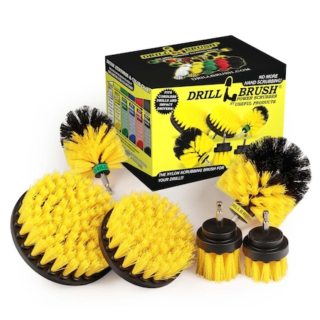 Drill Brush Power Scrubber By Useful Products 5 in W 7 in L Brush, Yellow Y-542OMS-2L-QC-DB